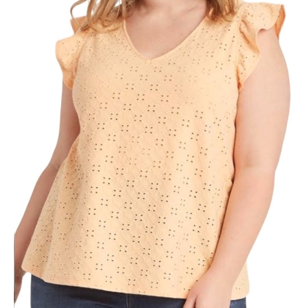 Ava & Viv Peach Eyelet Shirt Size 4x GUC